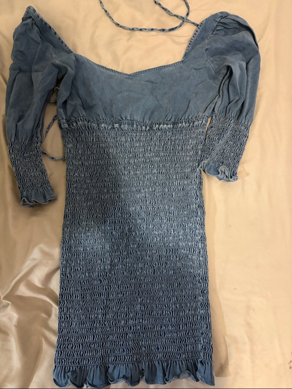 Fashion Nova Blue Smocked Mini Dress with Puff Sleeves